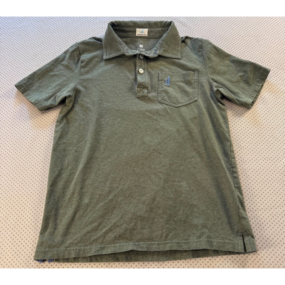 Johnnie-O Boys Hangin Out Polo Shirt Olive Green Heather Size 10 Short Sleeve